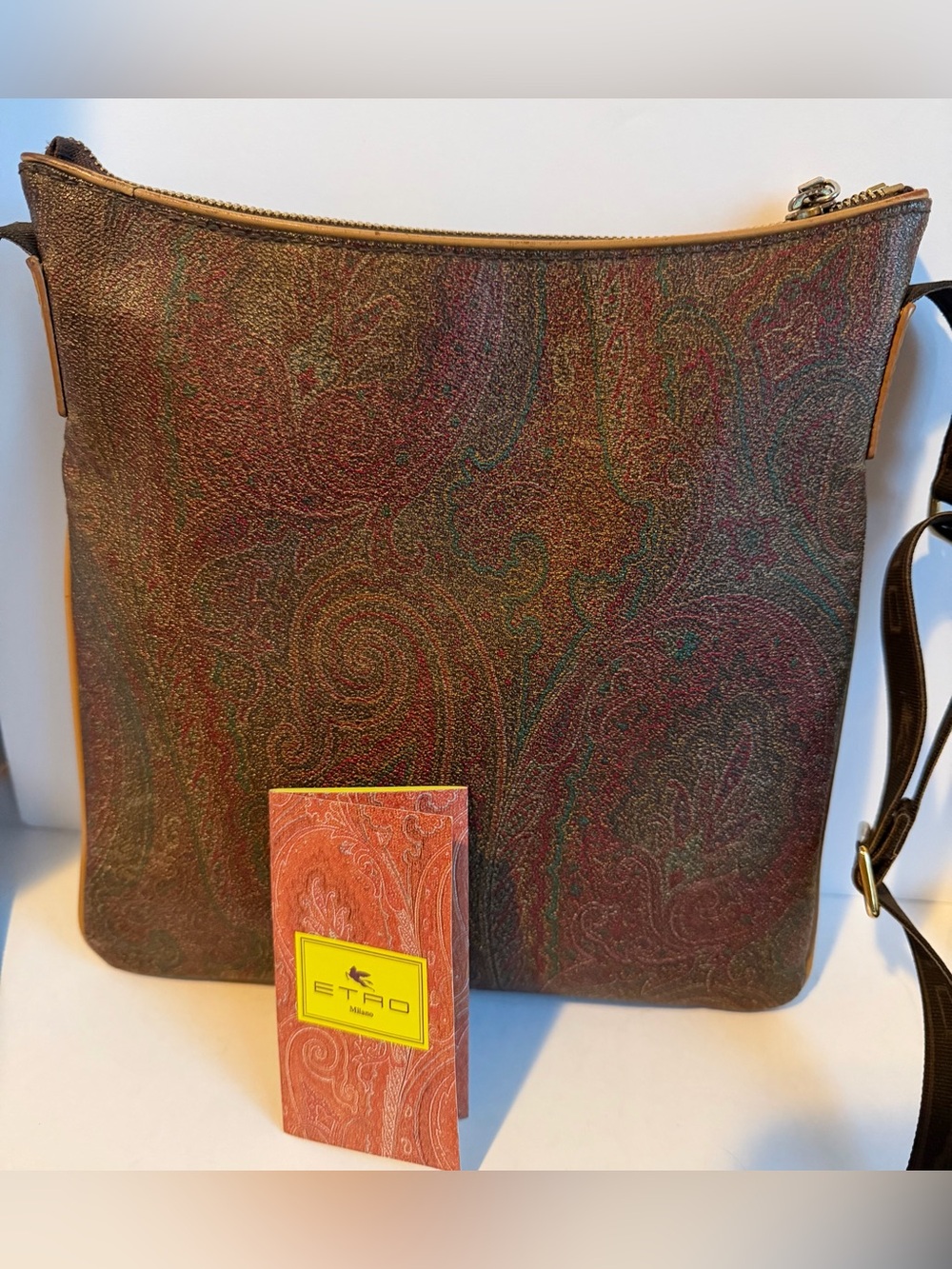 Etro Multicolor Paisley Crossbody Bag with Brown Trim
